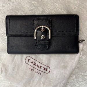 Coach Soho buckle tri-fold wallet black leather